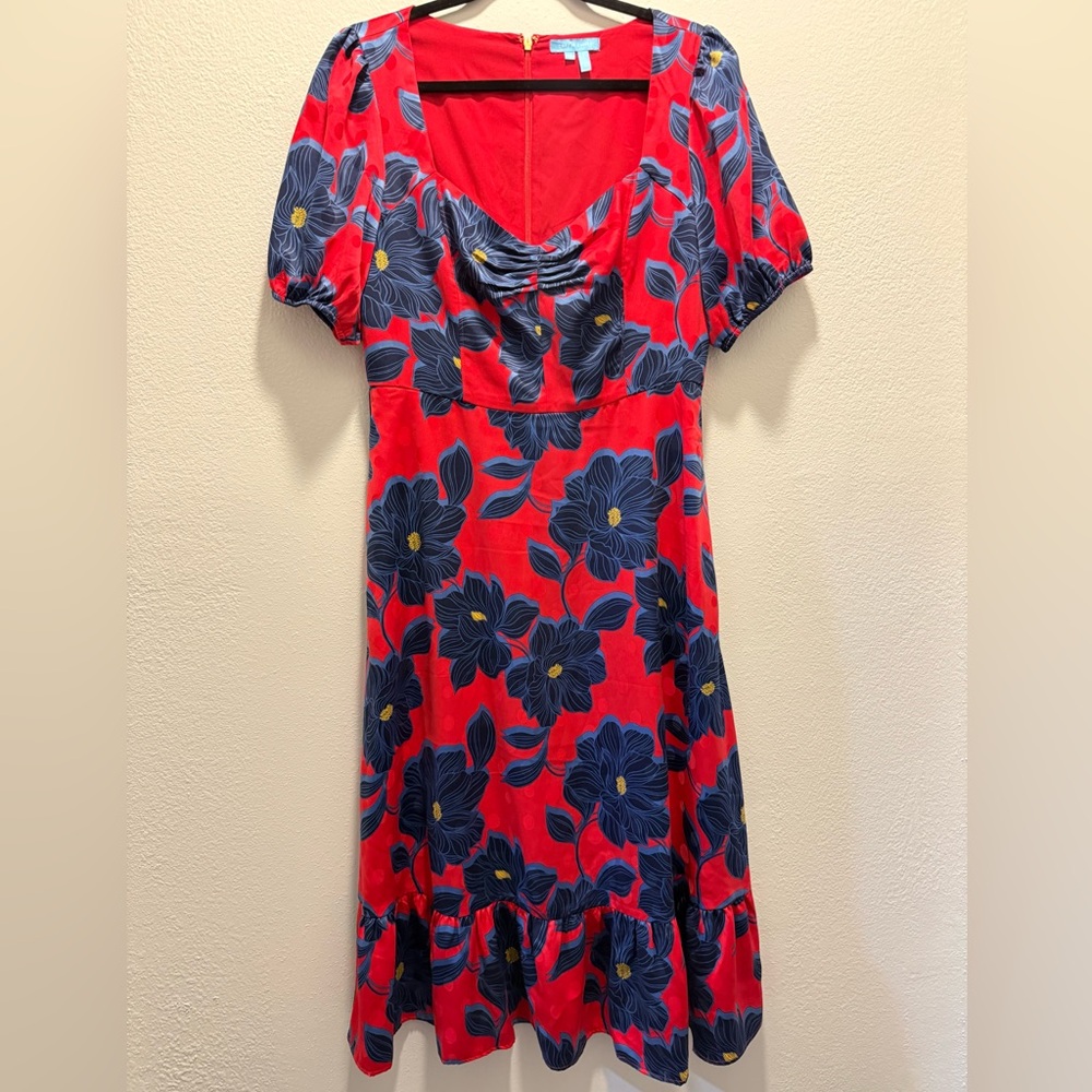 Draper James Red and Blue Floral Midi Dress